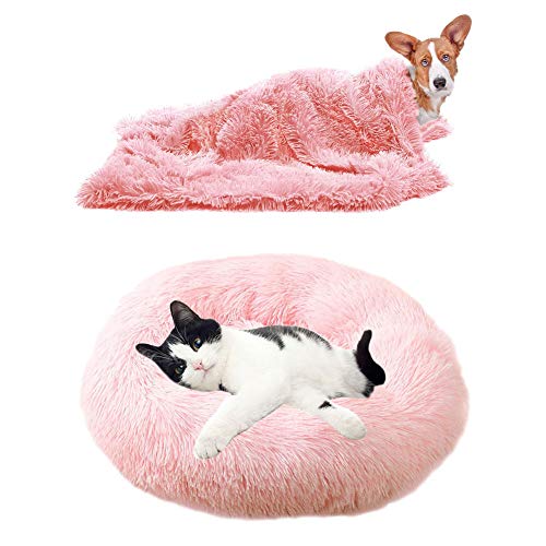 YiCTe Katzenbett Nettes Hundebett Waschbares Haustierbett Kissen Donut Hundebett Extra weich Bequem und geeignet für Katzen und kleine mittelgroße große Hunde (50 cm Durchmesser),Hell-Pink von YiCTe