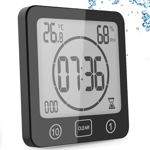 YiChZhe Badezimmer Wecker Badewannentimer,Wasserfest Digitale Badezimmeruhr, Baduhr Duschtimer mit Hygrometer und Thermometer,LCD-Display,Countdown Timer,für Dusche, Küche,Familienalltag-Schwarz YiChZhe Badezimmer Wecker Badewannentimer,Wasserfest Digitale Badezimmeruhr, Baduhr Duschtimer mit Hygrometer und Thermometer,LCD-Display,Countdown Timer,für Dusche, Küche,Familienalltag-Schwarz von YiChZhe