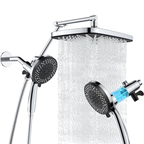 30.5 cm quadratischer Hochdruck-Regenduschkopf mit gefiltertem Handbrausekopf, verstellbarem Verlängerungsarm, 10 Strahlarten Handbrause und abnehmbarem Duschkopf mit magnetischem Docking Chrom von YiDiYi