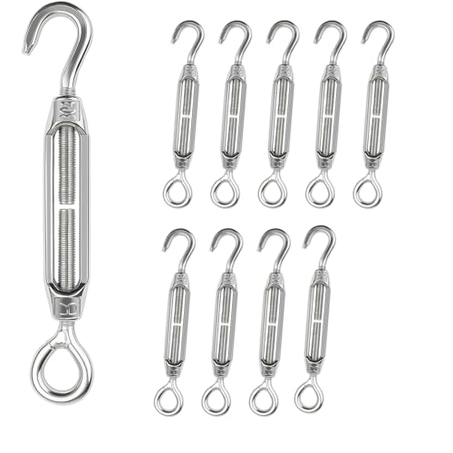 10Pcs M4 Spannschloss Seilspanner Edelstahl, 304 Haken und Ösenverstellbares Drahtspanner Sonnensegel Spanner Seilspanngarnitur für Maschendrahtzaun, Stahlseil mit Ösen, Gardinenseil und Seilspannmark 10Pcs M4 Spannschloss Seilspanner Edelstahl, 304 Haken und Ösenverstellbares Drahtspanner Sonnensegel Spanner Seilspanngarnitur für Maschendrahtzaun, Stahlseil mit Ösen, Gardinenseil und Seilspannmark von YiJiuBa