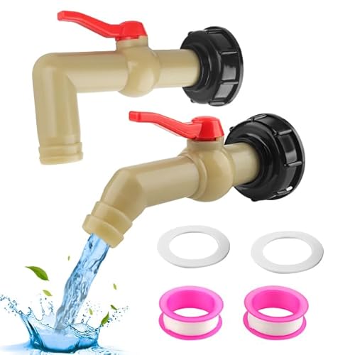 YiJiuBa 2 Stück IBC Auslaufhahn IBC Tank Zubehör Wassertank, Ein rechtwinkliges Kugelventil und ein schräges Kugelventil mit Tülle 32mm, Tank Ablasshahn IBC Absperrhahn für IBC Container von YiJiuBa