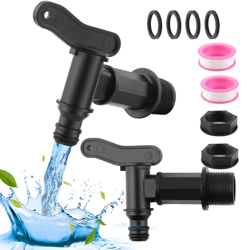 Rain Bucket Outlet Tap,YIJIUBA 2 Stück Wasserhahn für Regentonne, Kunststoff-Wasserhahn, Auslaufhahn für Regentonne mit Dichtungsmutter und Dichtungsband für Regeneimer, Tank, Gartenarbeit (Schwarz) Rain Bucket Outlet Tap,YIJIUBA 2 Stück Wasserhahn für Regentonne, Kunststoff-Wasserhahn, Auslaufhahn für Regentonne mit Dichtungsmutter und Dichtungsband für Regeneimer, Tank, Gartenarbeit (Schwarz) von YiJiuBa