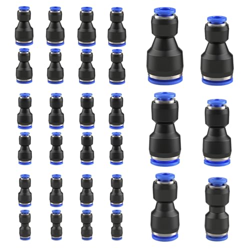 YiJiuBa 30 Stück Pneumatik Steckverbinder, 4-6, 4-8, 6-8, 6-10, 8-10, 6-12mm Pneumatische Reduzierstücke, Push In Schnellkupplung Schnellkupplungen den Anschluss an Luft und Wasser von YiJiuBa