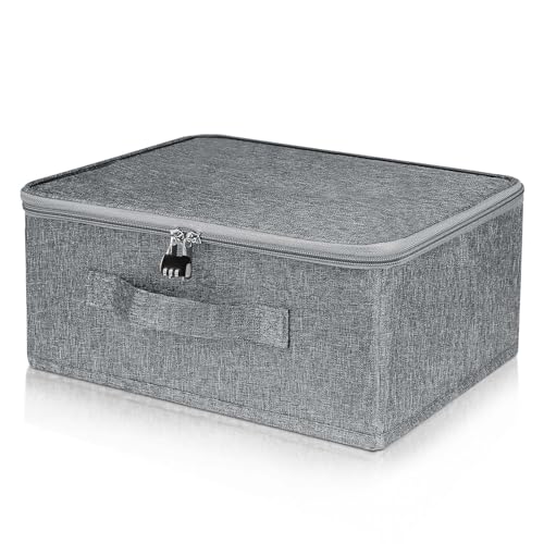 YiJiuBa Aufbewahrungsbox mit Zahlenschloss, Abschließbare Box, Aufbewahrungskorb Grau, Faltbare Boxen Aufbewahrung mit Deckel für Bettwäsche,Kleidung,Spielsachen,Medikamenten (L 40 * 30 * 21cm) von YiJiuBa