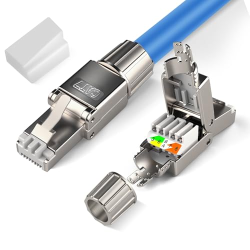 YiJiuBa CAT 7 RJ45 Stecker, 2 Stück Werkzeuglos Wiederverwendbar 10 Gbit/s 600 MHz Netzwerkstecker für CAT8 CAT7A CAT7 CAT6A Netzwerkkabel von YiJiuBa