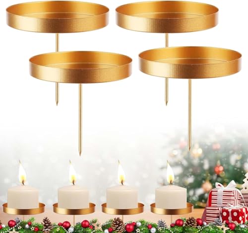 Yijiuba Adventskranz Kerzenhalter 4er Set, 7 cm Metall Kerzenständer Adventsker Zenhalter Kerzenhalter Stumpenkerzen Zum Befestigen Von Kerzen, Wohnzimmer Deko Und Hochzeit Deko(Golden) von YiJiuBa