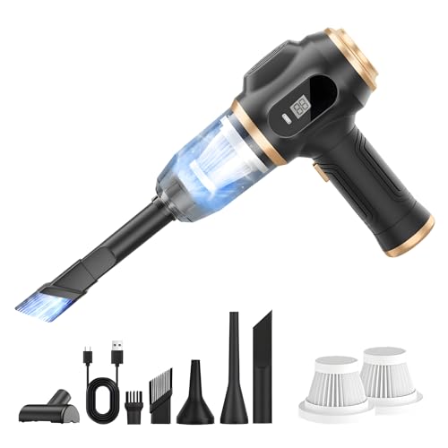 YiKAiLi Handstaubsauger, Akku-Handstaubsauger fürs Auto, Kabelloser 12000Pa Autostaubsauger, Tragbarer USB-C Blaser & Mini Staubsauger mit Bürstenloser Motor für Zuhause Büro Außenbereich (Schwarz) von YiKAiLi