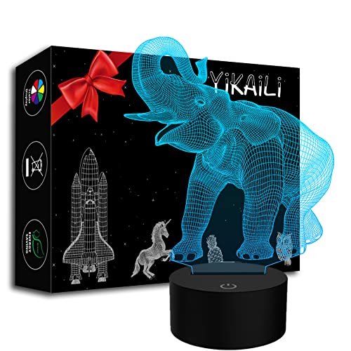 YiKAiLi Tiere Elefant 3D Optische Täuschung Lampe, Schreibtisch LED Nachtlicht USB-Stromversorgung 7 Farben Blinken Berührungsschalter für Kinder Schlafzimmer Weihnachts Geburtstag Dekoration von YiKAiLi