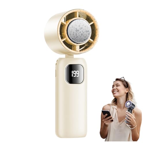 YiKAiLi Tragbarer Lüfter, Faltbarer Mini Handventilator Turboventilator mit LED-Anzeige, Stufen (1-199) Leiser USB Persönlicher Ventilator Kleiner Halsventilator für Unterwegs Outdoor Sommer (Beige) von YiKAiLi