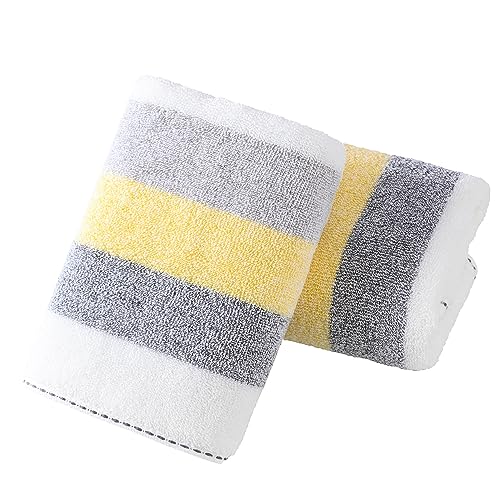YiLUOMO Handtücher mit gelb-grauem Streifenmuster, 2er-Set, 100 % Baumwolle, saugfähig, weich, bunt, Handtuch für Badezimmer, 33 x 73 cm von YiLUOMO