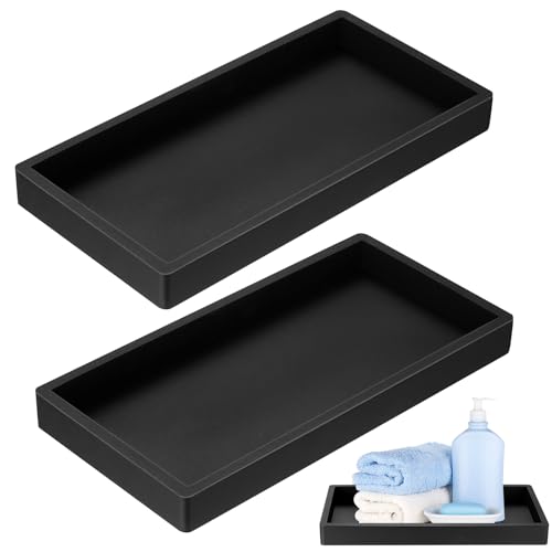 2 Stück Badezimmer Tablett Deko Tablett Dekotablett Weiß, Silikon Ablageschale, Kosmetiktabletts für Küchenspüle Schminktisch Badewanne Badezimmer Deko, Rechteck, 20 x 10 cm (Schwarz) von YiLUXmyyxgs