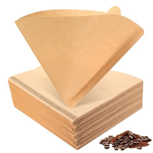 200 Stück Kaffeefilter Größe 2, V-förmiger Kaffeefilter Papier Filter, Ungebleichte Coffee Filter Paper, 02 Coffee Kegel Filterpapier für Kaffeetropfkegel Kaffeemaschinen(Braun, 2-4 Tassen) von YiLUXmyyxgs