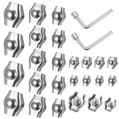 25 Stück Drahtseilklemmen M2 M3 M4, 304 Edelstahl Seilklemmen, Kabelklemmen, Drahtseilklemme zum Schrauben für Wäscheleinen Stahlseil Klemme Drahtseile Clips Markise Fixiert + 2 Schraubenschlüssel 25 Stück Drahtseilklemmen M2 M3 M4, 304 Edelstahl Seilklemmen, Kabelklemmen, Drahtseilklemme zum Schrauben für Wäscheleinen Stahlseil Klemme Drahtseile Clips Markise Fixiert + 2 Schraubenschlüssel von YiLUXmyyxgs