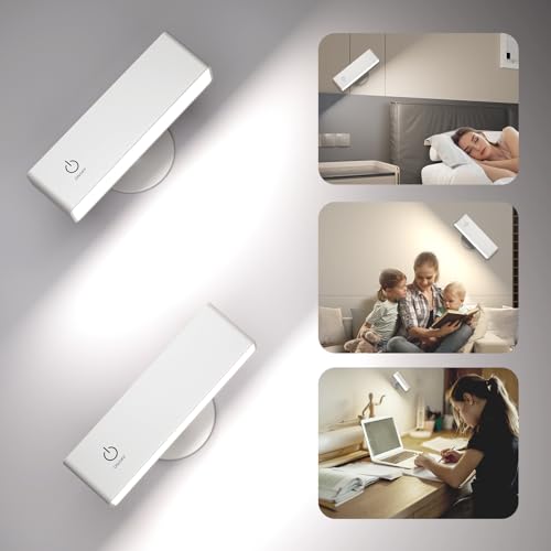 YiLaie Led Wandleuchte Innen 2 Stück, Wandleuchte ohne Stromanschluss, Akku Wandleuchte Kabellos Dimmbar Touch Control, 360° Drehbare Magnetische Wandlampe für Schlafzimmer Wohnzimmer von YiLaie