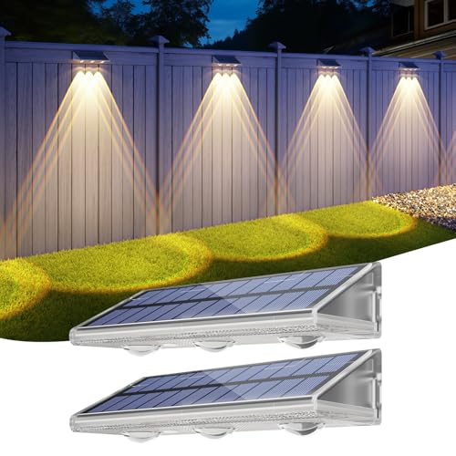 YiLaie Solar Wandleuchte Aussen, Solarleuchten für Außen IP67 Wasserdichte,3 Farben Heller Solar Zaunleuchten für Außen,LED Solarleuchten für Aussen für Garten Balkon Terrasse Treppen 2er von YiLaie