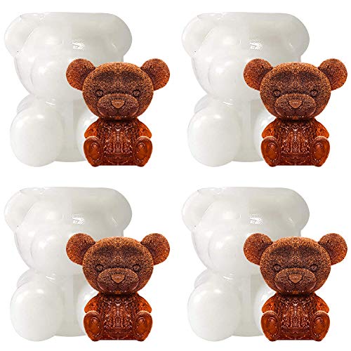 Eiswürfelform aus Silikon,4 Stück 3D-Teddybär-Form,Eiswürfel Bärenform Eiswürfelform aus Süße 3D-Getränke-Dekoration,Eiswürfelform aus Silikon für Kaffee,Milch,Party,um schönen Eiskaffee von YiLang