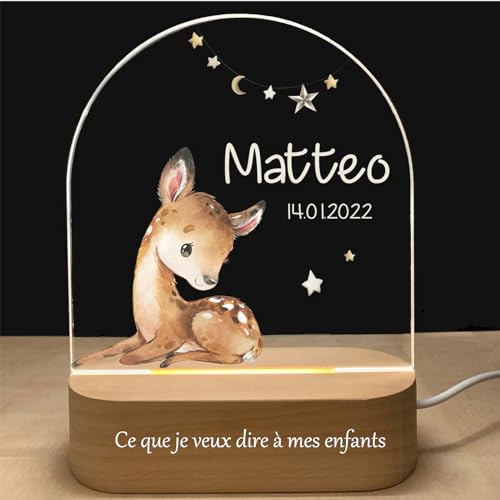 YiLingYiJiu Personalisiertes Baby Nachtlicht Geschenk,individuelle Led Nachttischlampe Kinder,Taufgeschenke für Neugeborene/Jungen/Mädchen,Zur Geburt Geschenk,Originelles Geschenk (Cerf_27) von YiLingYiJiu