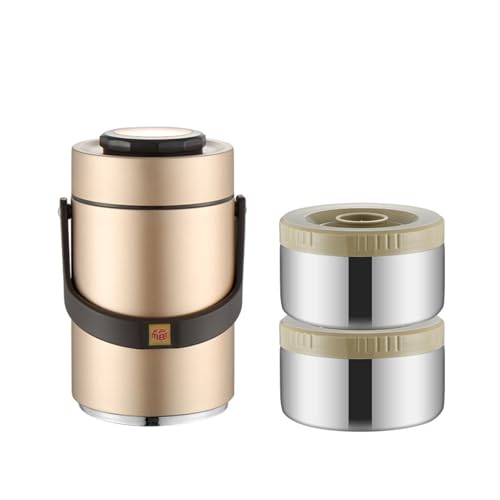 Thermisch Isolierte Weitmündungen Suppenglas 3 Schicht Stapelbarer Bentos Box Leckdosen 12H Wärmeretention Mittagessen Golden Thermal Food Jar Für Erwachsene von YiNLuax