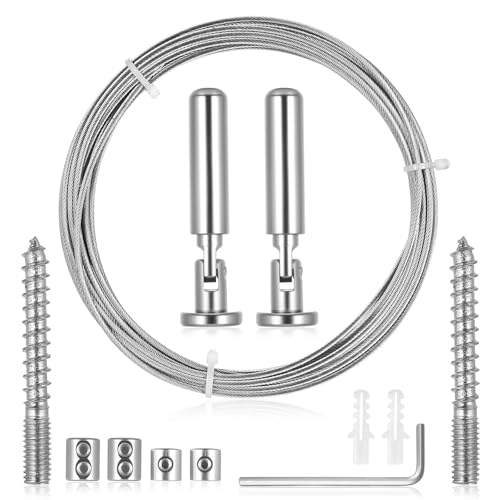 5m Wandhalterung Set,Spannseil Edelstahl Vorhangdraht,Spanndraht,Seilspanngarnitur Gardinenseilsystem Spannsystem für Wäscheleine Duschvorhänge Balkon Gardinen Wäscheleine Draußen Vorhangseil Outdoor von YiPHomn