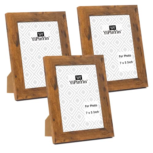 17,8 x 12,7 cm rustikaler Holz-Bilderrahmen, 3er-Set, 12,7 x 17,8 cm, Bilderrahmen, 3 Stück mit Glasfront für Tischplatte oder Wanddekoration von YiPinYin