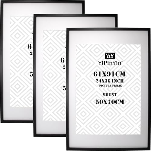 Bilderrahmen mit säurefreiem Passepartout für 50 x 70 cm, 90 x 60 cm, schwarzer Posterrahmen mit Metallhalterung für Sicherheit, 50 x 70 cm, Rahmen zum Aufhängen an der Wand, 61 x 91 cm, 3 Stück Bilderrahmen mit säurefreiem Passepartout für 50 x 70 cm, 90 x 60 cm, schwarzer Posterrahmen mit Metallhalterung für Sicherheit, 50 x 70 cm, Rahmen zum Aufhängen an der Wand, 61 x 91 cm, 3 Stück von YiPinYin