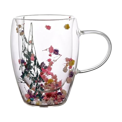 Elegante Transparenzglas Trinkbecher Mit Wunderschöner Getrockneter Blumiger Isolierter Kaffeetasse Für Zuhause Und Büro von YiQinzcxg