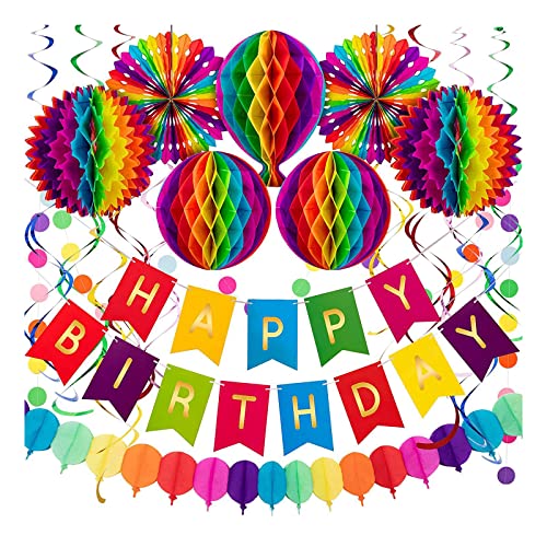 Geburtstagsparty-Dekoration, mehrfarbig, "Happy Birthday", mit Papierfächern, Schnur für Wimpelkette, Happy Birthday, für Männer und Frauen, Party, Grün von YiQinzcxg