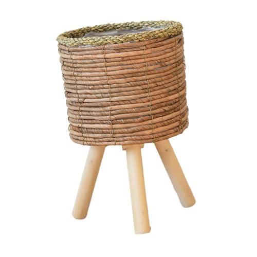 YiQinzcxg Rattan Innenpflanzen Ständer Stroh Gewebte Blumen Töpfe Halterhocker Mit Beinen Fußboden Pflanzer Körbe Rack Holzpflanze Boden Pflanzer Korb Korb von YiQinzcxg