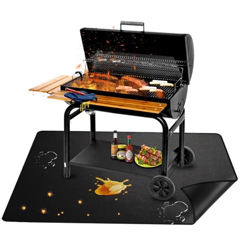 Feuerfeste Unterlage Grill, Grillmatte für Gasgrill & Feuerstelle 122x203 cm Feuerfeste Unterlage, Bodenschutzmatte bis 850°C Für Holzkohle Gasgrill & Kamin Rutschfest & Langlebig von YiTePeDo