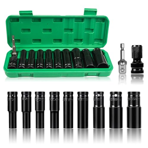 YiTePeDo 11-teiliger Schlagschrauber Nüsse Set Steckschlüsselsatz 1/2 Zoll (10-24mm) mit Stecknuss Adapter & Verlängerungsstange für Autoreparaturen Reifenwechsel von YiTePeDo
