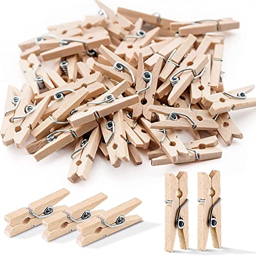 100x Miniklammern 25 mm Mini Klammer Wäscheklammern Holzklammer,Holzklammern,Wäscheklammern Holz klein für Fotowand Verpackung Gastgeschenk,Mini Zierklammern, Wäscheklammern aus Holz, Kleine Holzclips von YiXuTag