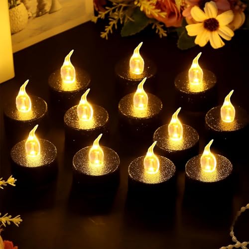 Schwarz glitzernde Led Teelicht Kerzen, 12-Pack warme gelbe Batterie flackernde gefälschte Teelichter realistische flammenlose Teelichter für Weihnachten,Halloween,Hochzeit,Party,este Dekorationen Schwarz glitzernde Led Teelicht Kerzen, 12-Pack warme gelbe Batterie flackernde gefälschte Teelichter realistische flammenlose Teelichter für Weihnachten,Halloween,Hochzeit,Party,este Dekorationen von YiYFiT