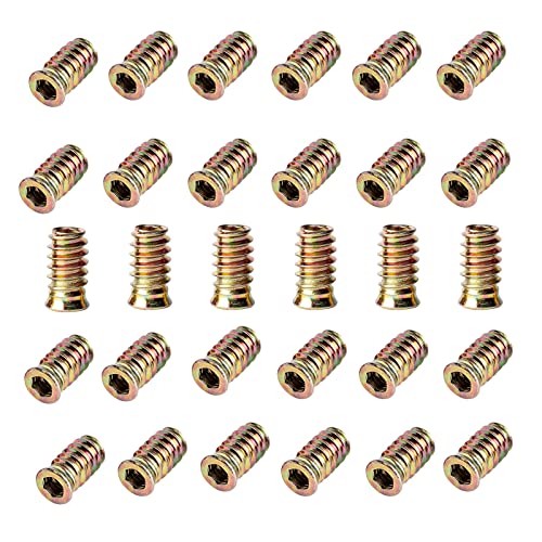 YiYFiT M6 x 20 mm Möbelgewinde-Einsatzmuttern, 30 Stück Zinklegierung Gewindebolzen Befestigungsschnittstelle Innensechskant-Antriebsgewinde-Einsatzmuttern für Holzmöbel von YiYFiT