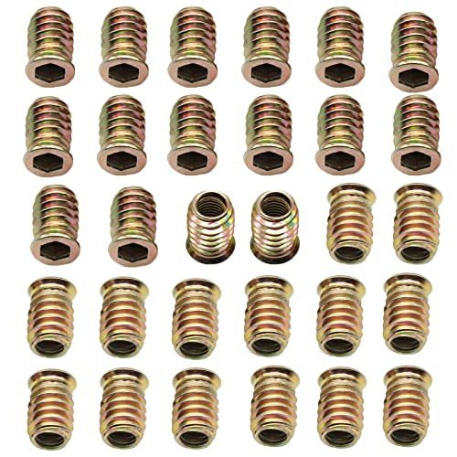 YiYFiT M8 x 20 mm Möbelgewinde-Einsatzmuttern, 30 Stück Zinklegierung Gewindebolzen Befestigungsschnittstelle Innensechskant-Antriebsgewinde-Einsatzmuttern für Holzmöbel von YiYFiT