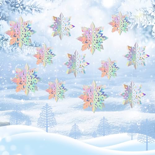YiYa 12 Weihnachten Hängende Schneeflocke Dekorationen 3D Schneeflocke Hängende Dekorationen Papier Schneeflocken für Weihnachtsbaum Dekorationen Winter Urlaub Neujahr Home Decoration von YiYa