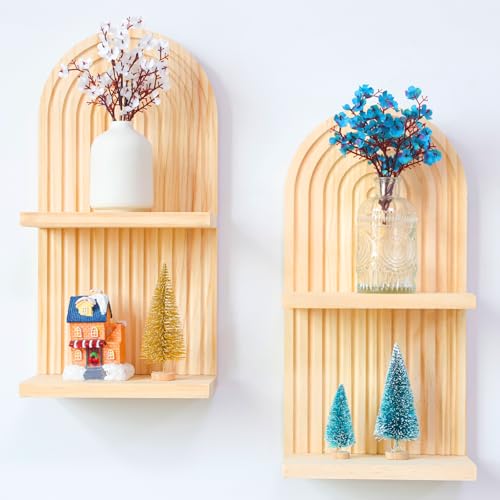 YiYa 2 Stück Moderne Boho Wandregal Wandbehang Regal Wand Böhmisches Hängeregal Boho Holz Regenbogen Wandregale für Kunst Wohnzimmer Bauernhaus Kinderzimmer Wanddekoration von YiYa