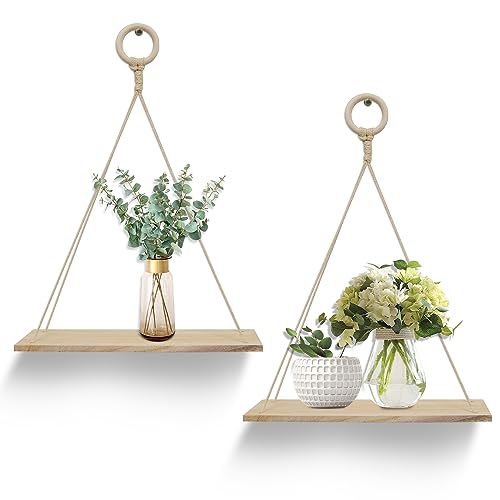 YiYa 2pcs Wandregal Holz Hängeregale Mit Seil Seil Hängende Schwimmende Regale Schwimmende Holzregale Boho Deko für Küche, Schlafzimmer, Bad, Büro,Kleine Pflanzen Dekor Wanddeko Wohnzimmer YiYa 2pcs Wandregal Holz Hängeregale Mit Seil Seil Hängende Schwimmende Regale Schwimmende Holzregale Boho Deko für Küche, Schlafzimmer, Bad, Büro,Kleine Pflanzen Dekor Wanddeko Wohnzimmer von YiYa