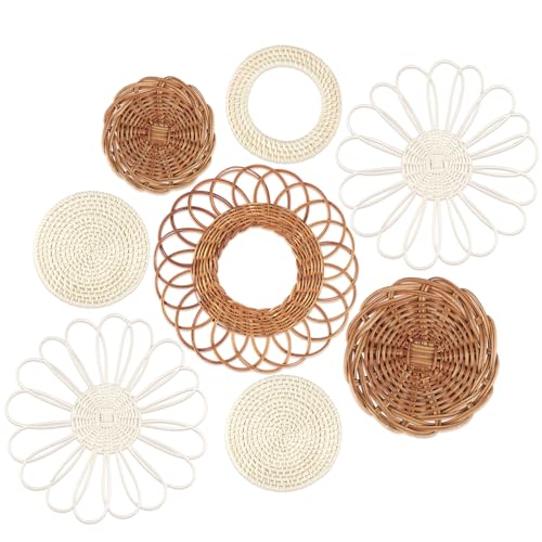 YiYa Boho Wandkorb Dekor Set von 8 Gewebtes Wandkorb-Set Gewebte Hängende Wandkörbe Rattan Blume Wand Korb Dekor für Wanddekoration Wohnzimmer Bauernhaus Wohnzimmer Kinderzimmer von YiYa