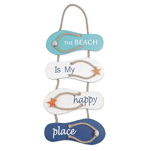 YiYa Nautische Strand Flip Flop Dekoration Flip Flop Wand Ornament Hängende Holzpantoffeln Dekoration, Wanddekor Tür Hängende Ornament Strand Thema Wohnkultur, Weiß, Blau von YiYa