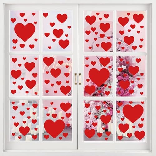 YiYa Valentinstag Fensteraufkleber Herzen Set Wandtattoo Aufkleber Romanze Liebe Wandaufkleber Rote Fensteraufkleber für Valentinstag Dekoration Zuhause Verlobungsparty Dekoration von YiYa