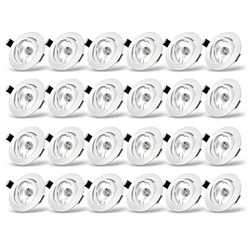 Einbaustrahler GU10 Set, Schwenkbar led spot einbaurahmen Rund Matt Weiß, Einbauleuchte Einbaurahmen Optik, Inkl. GU10 Fassung für LED oder Halogen Leuchtmittel, 24 Stück von Yiahin