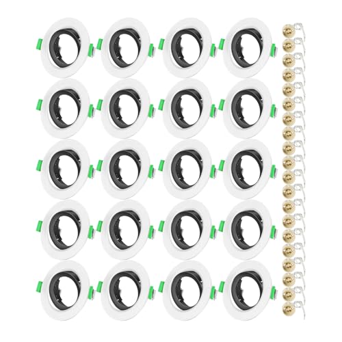 Einbaustrahler GU10 Set, Spot Einbaurahmen, Rund Weiß Außenring, Schwarz Innenring 30° Schwenkbar, inkl. GU10 Fassung, Blende 68mm-80mm, Einbauspots Rahmen für LED oder Halogen(50mm-Lampen), 20 Stück von Yiahin