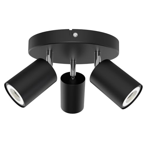 LED GU10 Deckenleuchte 3 Flammig,Deckenstrahler und Wandstrahler Schwenkbar 350°,Spotlight Deckenlampe für Wohnzimmer Schlafzimmer Küche,Schwarz Scheibe(Enthält 3 x 5W Kaltweiß GU10 Glühbirnen) von Yiahin