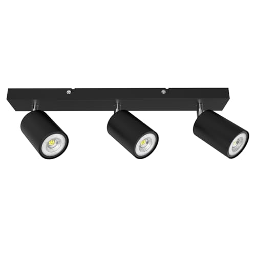 LED GU10 Deckenleuchte 3 Flammig,Deckenstrahler und Wandstrahler Schwenkbar 350°,Spotlight Deckenlampe für Wohnzimmer Schlafzimmer Küche,Schwarz Streifentyp(Enthält 3 x 5W Neutralweiß GU10 Glühbirnen) von Yiahin