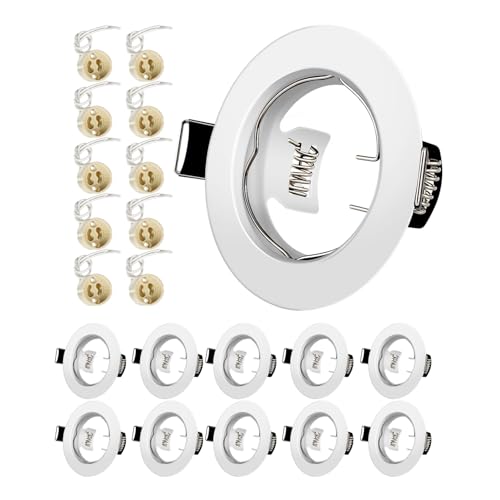 Yiahin Einbaustrahler GU10 Set, Spot Einbaurahmen Rund Matt Weiß, Lochdurchmesser 55mm-70mm, Einbauleuchte Einbaurahmen Optik, Inkl. GU10 Fassung für LED oder (50mm-Lampen), 10 Stück von Yiahin