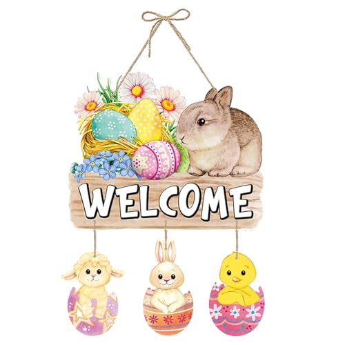 Yianyal -Willkommensschild,Ostern-Türschilder - Handgefertigtes Willkommensschild Ostereier,Rustikale Bauernhaus-Dekoration, Osterhasen-Türdekoration, Wanddekoration für von Yianyal