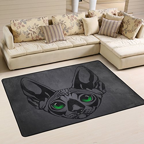 Yibaihe Leichter bedruckter Teppich, dekorativ, modern, Sphynx Katze, wasserabweisend, lichtbeständig, für Wohnzimmer, Schlafzimmer, 183 x 122 cm von Mnsruu