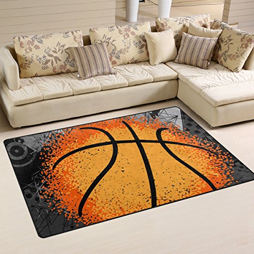 Yibaihe Leichter bedruckter Teppich, dekorativ, zeitgenössisch, Basketball und Spieler, wasserabweisend, lichtbeständig, für Wohnzimmer, Schlafzimmer, 79 x 51 cm von Mnsruu