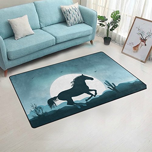 yibaihe Bereich Teppiche Teppiche Fußmatten Fußmatten Rutschfest Waschbar mit Cartoon Moonlight Pferd für Wohnzimmer Schlafzimmer Eingangstür Innenbereich 153 x 100 cm von Mnsruu