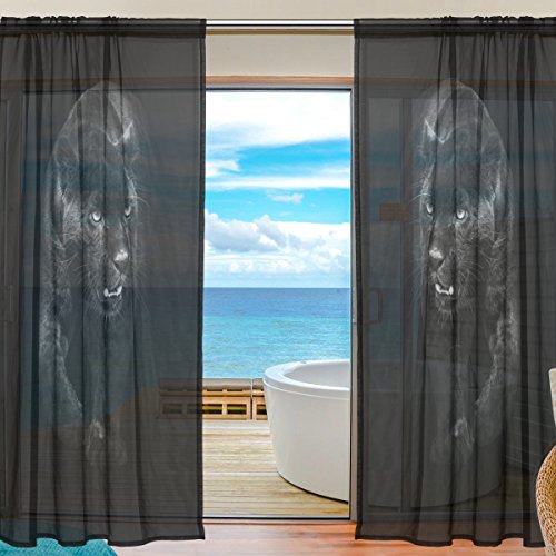 yibaihe Fenster Sheer Vorhänge Panels Black Panther in Dark Fenster Behandlung Set Voile Drapes Tüll Vorhänge 198 cm lang für Wohnzimmer Schlafzimmer Girl 's Room 2 Platten von Mnsruu